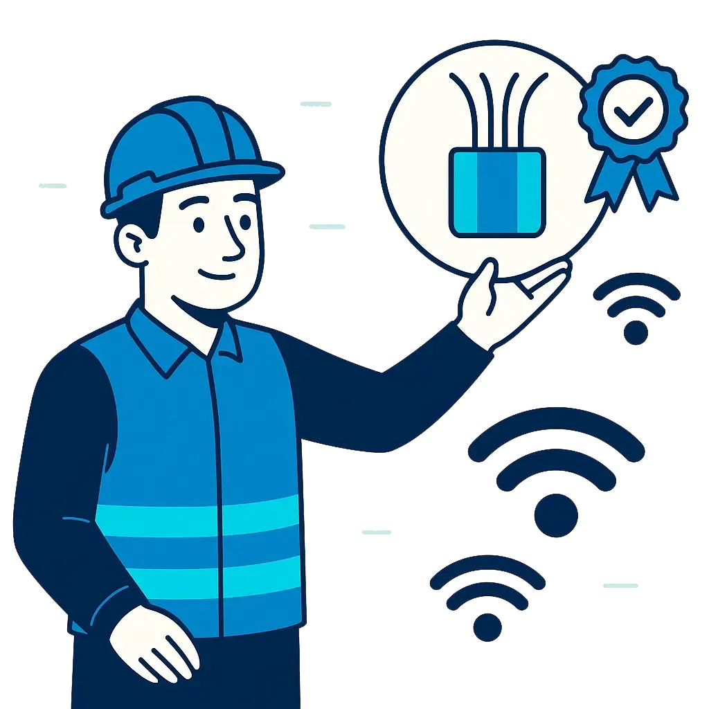 Técnico instalando fibra óptica en el hogar